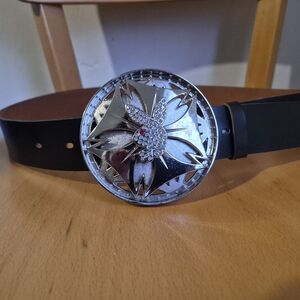 Black Belt with Silver Rhinestone Buckle